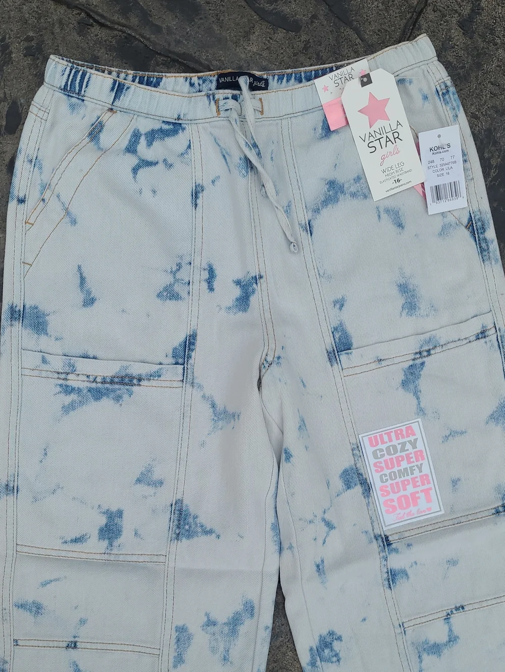 NWT! Vanilla Star Girls 16 wide leg high rise tie dye denim retro inspired jeans